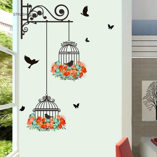 Sticker dán tường họa tiết hình lồng chim và lồng chim dùng trong trang trí phòng khách