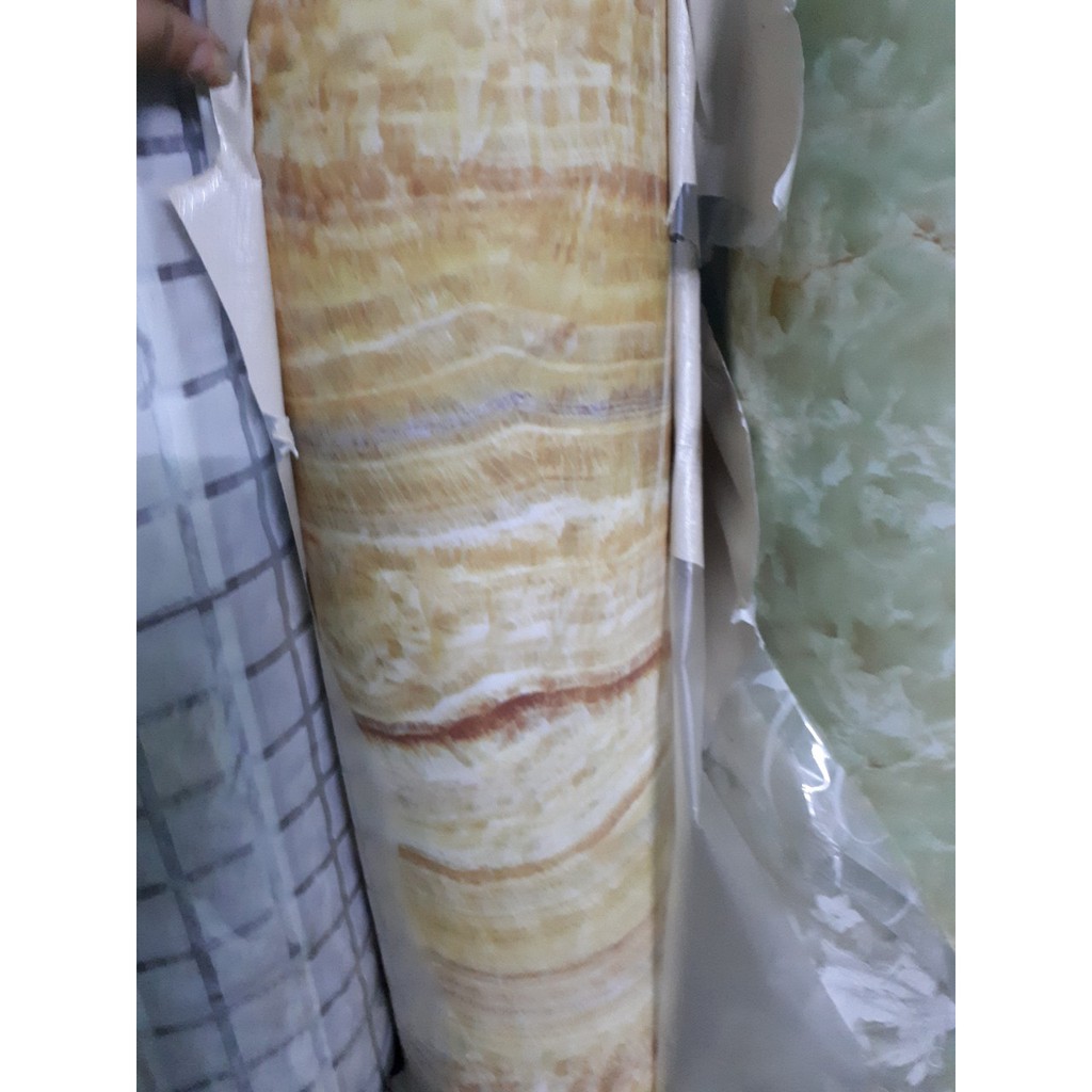 Decal giấy dán tường giả đá hoa cương sọc vàng lớn khổ 60cm keo sẵn