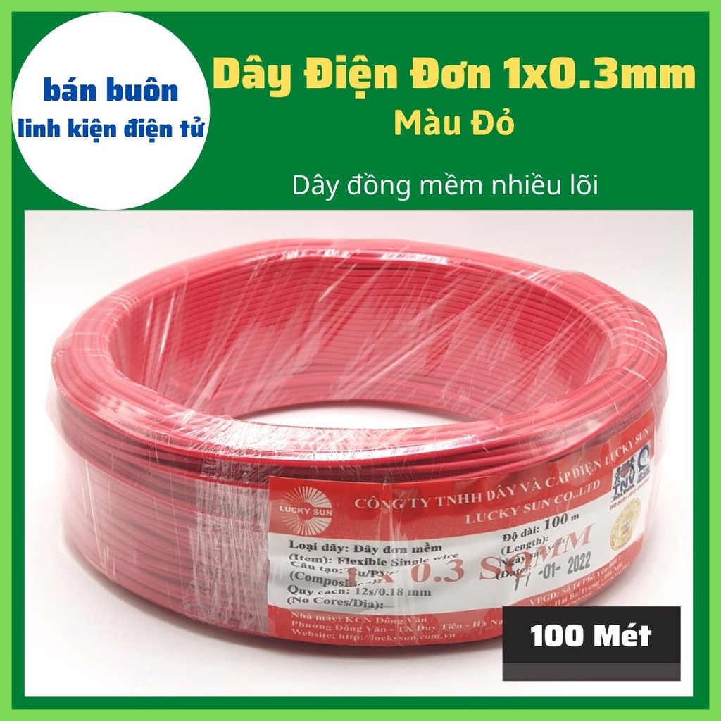 Dây điện đơn 1x0.3mm màu đỏ, dây điện 0.3mm, dây iện mềm nhiều lõi