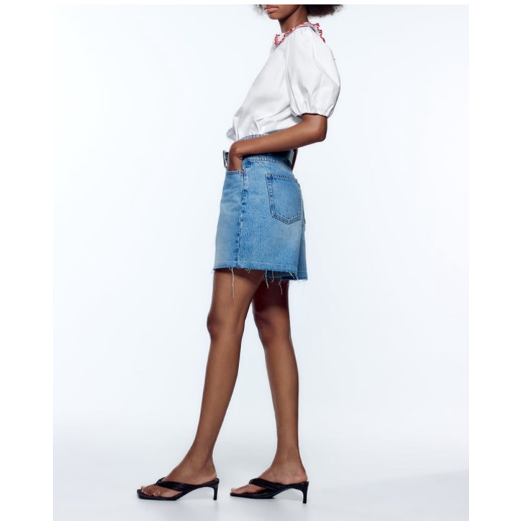 Zara Áo Sơ Mi Trắng Tay Phồng Thêu Họa Tiết Thời Trang Mùa Hè Cho Nữ 0881425Áo blouse