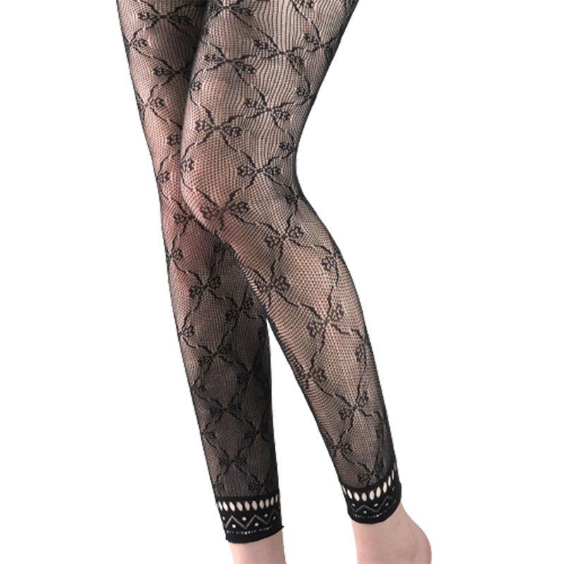 Quần Tất Lưới Họa Tiết Hoa Lưng Cao Màu Đen Quyến Rũ Cho Nữ