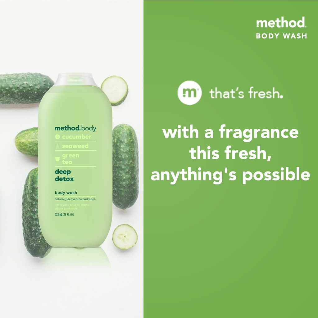 Sữa Tắm Hữu Cơ Tự Nhiên Method Body Deep Detox Body Wash 532ml #Dưa Leo, Rong Biển, Trà Xanh