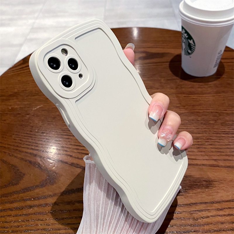 Ốp Điện Thoại Màu Kẹo Trơn Viền Gợn Sóng Sang Trọng Chống Sốc Cho iPhone 14 Pro max 14 Plus 13 12 Pro max