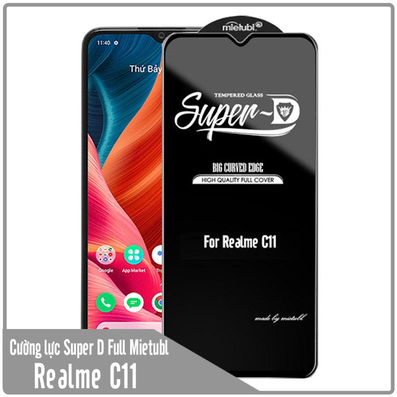 Kính cường lực Super D cho Realme C11 - Full viền Đen MIETUBL