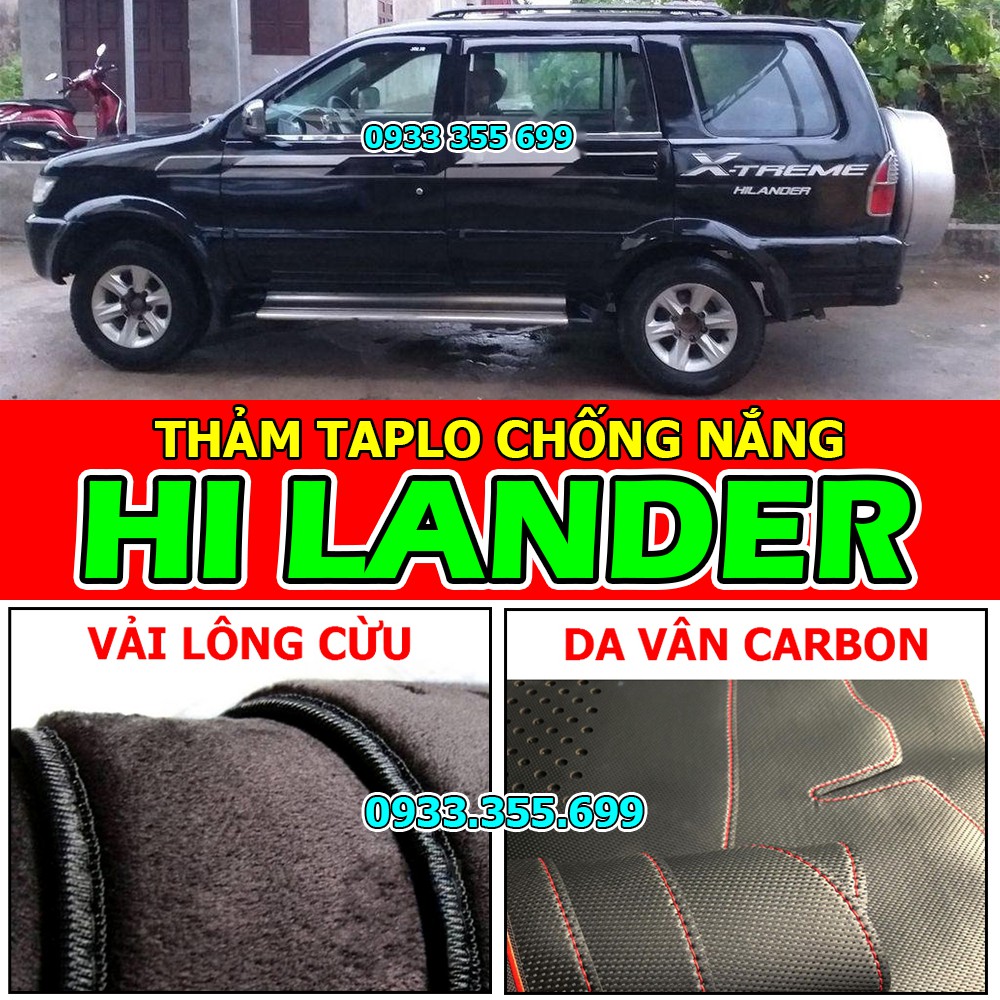 Thảm Taplo ISUZU HI LANDER bằng Nhung lông Cừu, Da vân Carbon, Da vân Gỗ 2003 2004 2005 2006 2007 2008 2009 2010