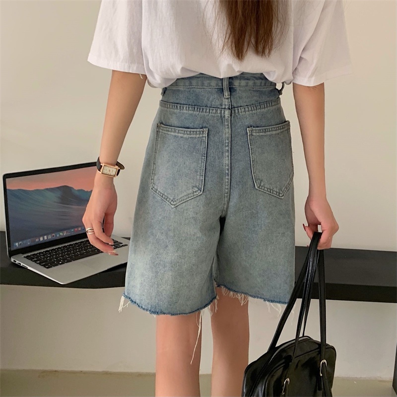 Quần Short Jeans Rách Lưng Cao Thời Trang Dành Cho Nữ
