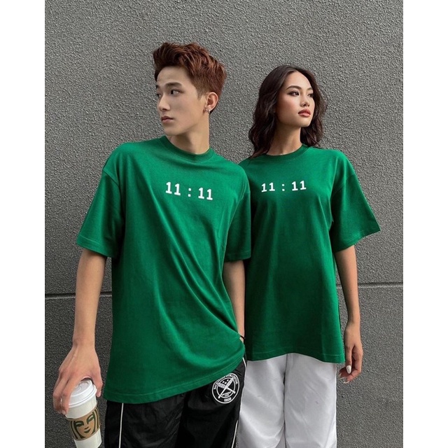 ÁO THUN TAY LỠ COTTON 11:11 XANH VE CHAI FORM UNISEX NAM NỮ (kèm ảnh thật)