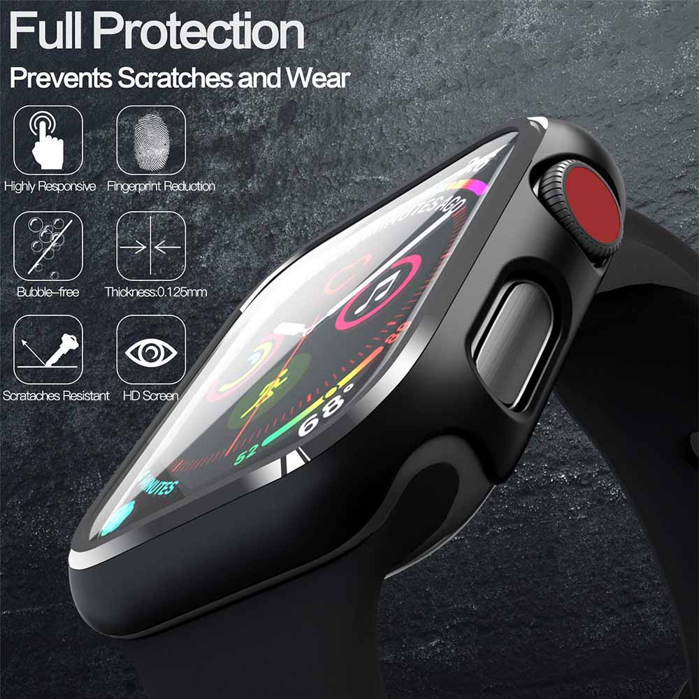 Ốp Bảo Vệ Mặt Đồng Hồ + Kính Cường Lực Dành Cho Apple Watch Serie 7 6 5 4 3 2 1 SE 45mm 41mm iWatch 44mm 40mm