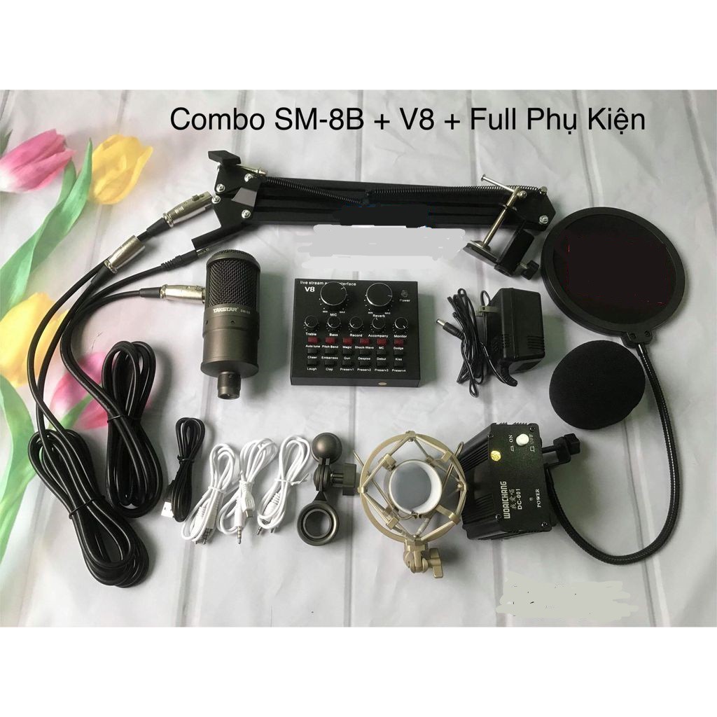 [Freeship toàn quốc từ 50k] Trọn Bộ Combo Mic thu âm SM8B + Soundcard V8+ full phụ kiện tặng tai nghe