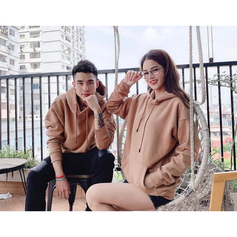 Áo đôi nam nữ hoodie thu đông chất dày dặn, màu nâu cá tính