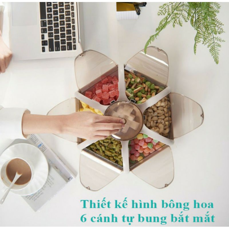 Khay đựng mứt, bánh kẹo 6 cánh tự bung