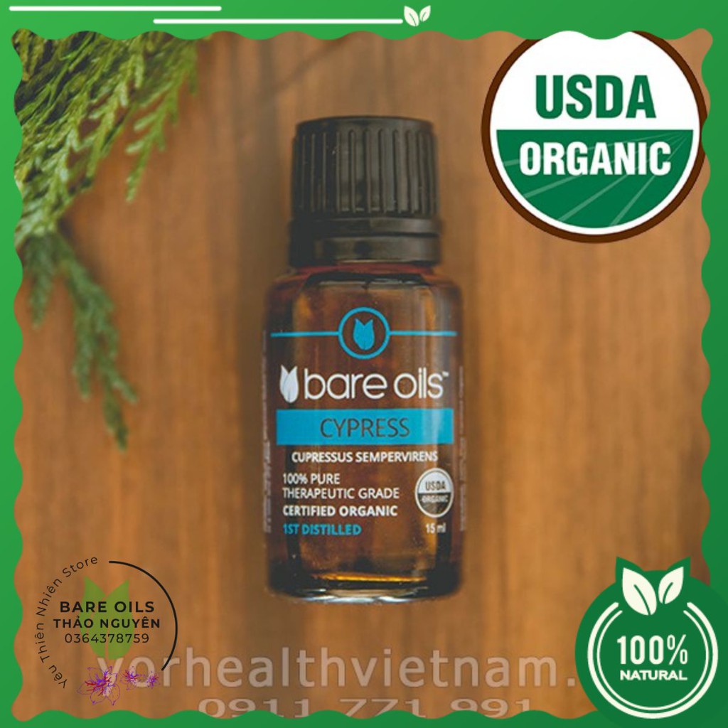 Tinh dầu trắc bách diệp - Cypress Essential Oil (Tinh dầu hữu cơ Bare Oils - USDA Organic) 15ml