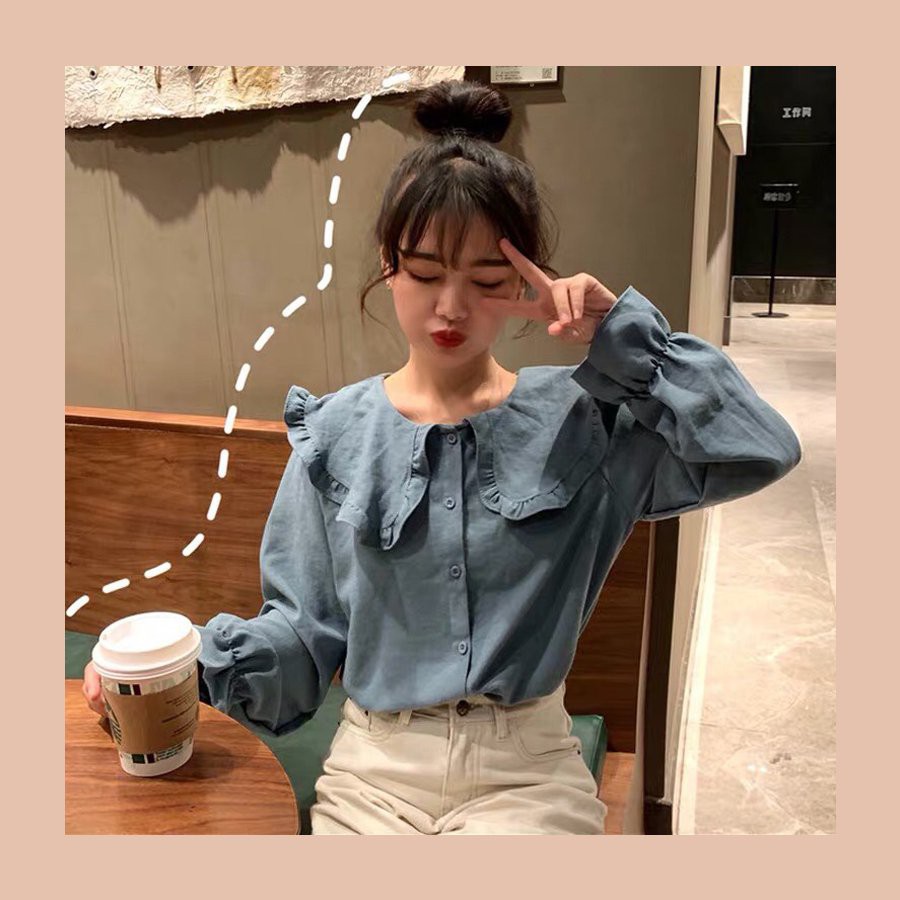 Sơ Mi Cổ Bèo Dài Tay Bánh Bèo Dễ Thương Kiểu Dáng Học Sinh A00062