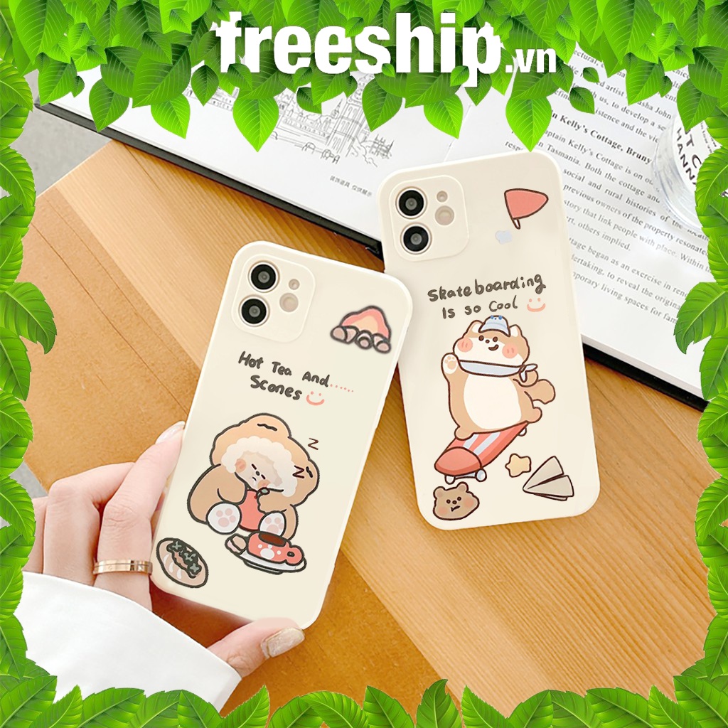 Ốp lưng iphone cạnh vuông Gấu bự cute 6/6s/6splus/7/7plus/8/8plus/x//xs/11/12/pro/max/plus/promax e131