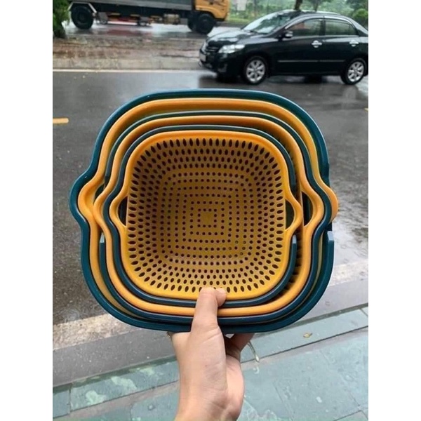 Sét 3 rổ+ 3 chậu nhựa vuông siêu dày dặn chắc chắn (bộ rổ 6 món)