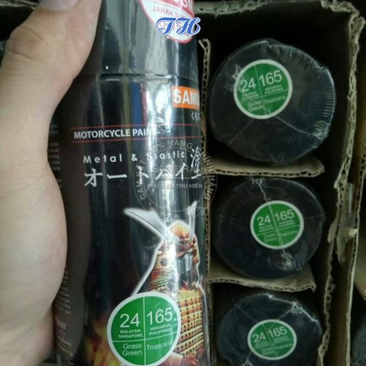 Combo 4 chai sơn samurai 24/165 Màu xanh lá Tropicana gồm: uch210 - 2/102 - 24/165 - k1k - giấy nhám p800