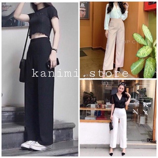 Quần ống rộng suông khoá sườn KANIMI vải tuyết mưa siêu đẹp