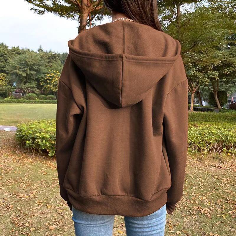 Autumn and winter fashion autumn and winter women's long-sleeved wide-sleeved hoodie with thick fur fabric