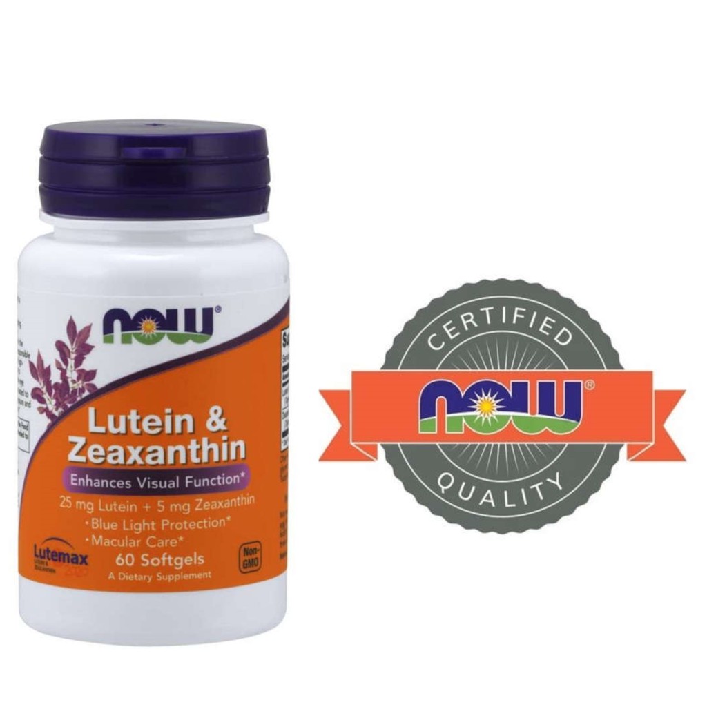 Thực phẩm Bổ Sung 30mg Lutein hỗ Trợ Sức Khỏe Thị Giác NOW  LUTEIN 25mg  ZEAXANTHIN 5mg (60 Viên nang mềm)