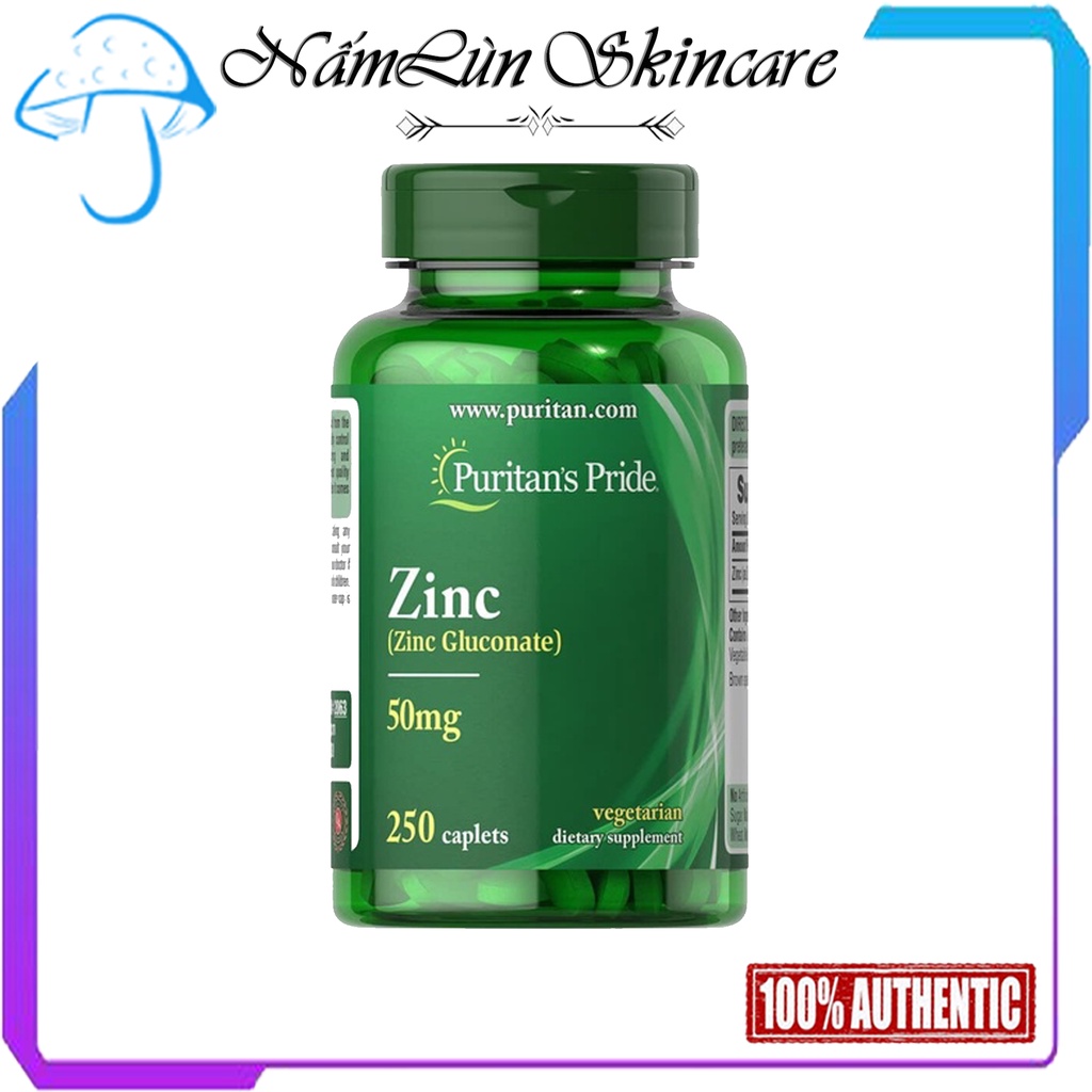 Puritan's Pride Zinc Gluconate 50mg Viên Uống Kẽm Giảm Mụn, Tăng Sức Đề Kháng
