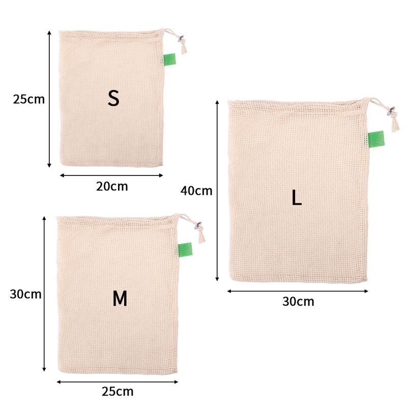 Túi Lưới Dây Rút Bằng Cotton Thân Thiện Với Môi Trường Có Thể Tái Sử Dụng Nhiều Lần Size S/M/L