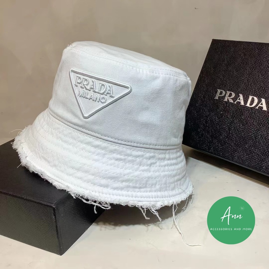Mũ Buket Prada Hot Hit, Thiết Kế Phong Cách Thời Trang, Chất liệu Kaki Bò Mềm, Sẵn 4 Màu Đen- Trắng- Be- Cam