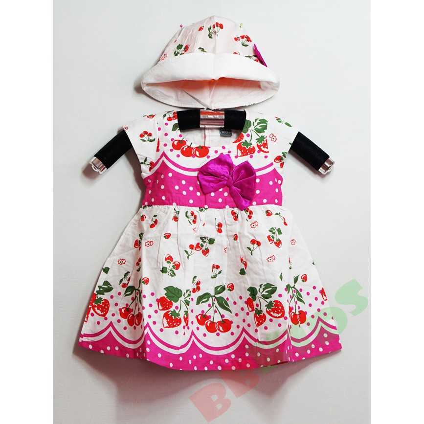 Set đầm kate và nón in quả dâu ( khuyến mãi hè)