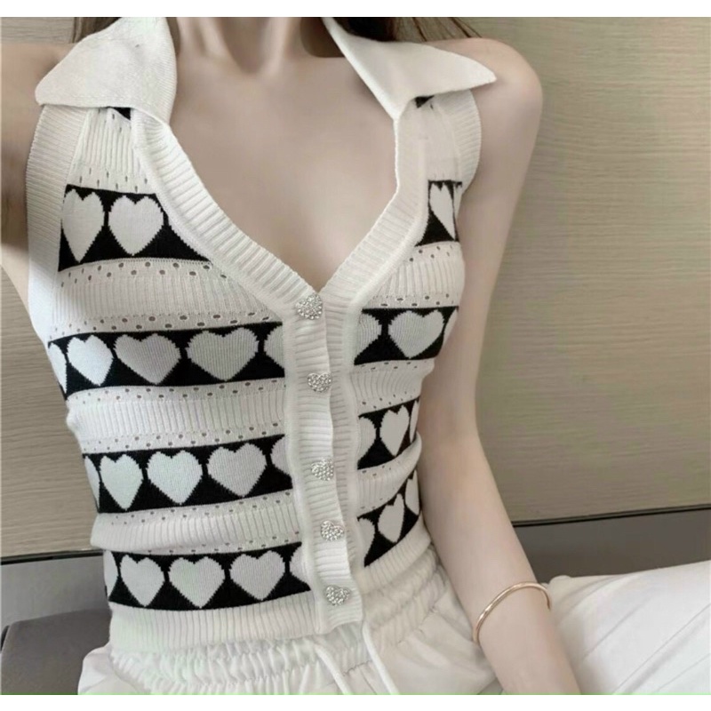 Áo yếm croptop phối cổ họa tiết( kèm video)