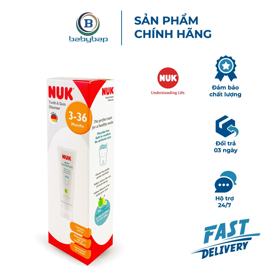 Kem Đánh Răng Trẻ Em Không Flouride NUK 3-36 Tháng (50ml) An Toàn Khi Nuốt