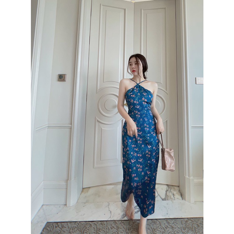 Đầm dây vải lụa in hoa phong cách cổ điển gợi cảm mùa hè nữ tính | BigBuy360 - bigbuy360.vn
