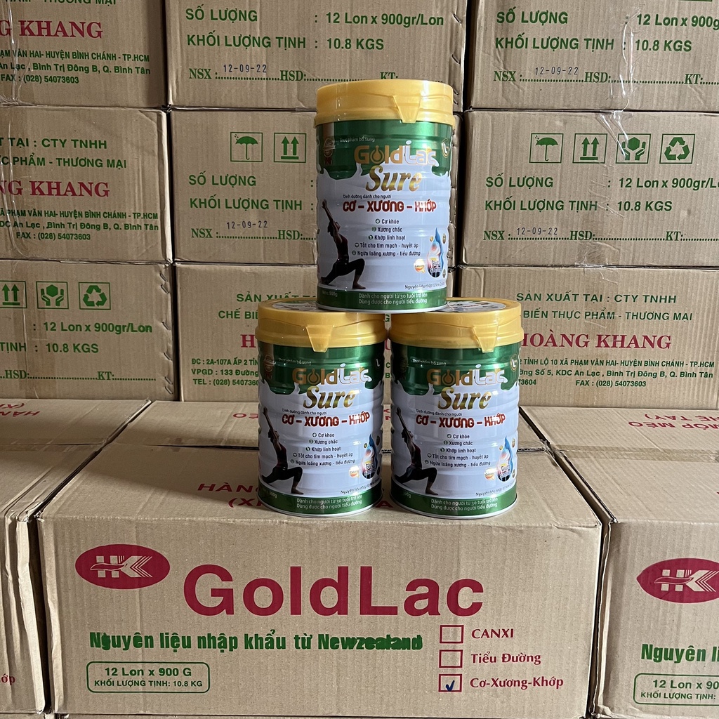 Sữa bổ sung canxi, glucosamine ngăn ngừa loãng xương, tiểu đường cho người già Goldlac Sure cơ xương khớp lon 900g