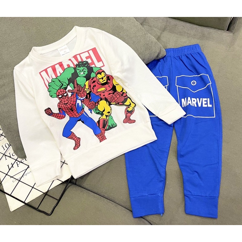 Bộ dài tay thun cotton 4 chiều chính phẩm size đại cho bé trai từ 25 đến 40kg - Bộ quần áo mùa thu