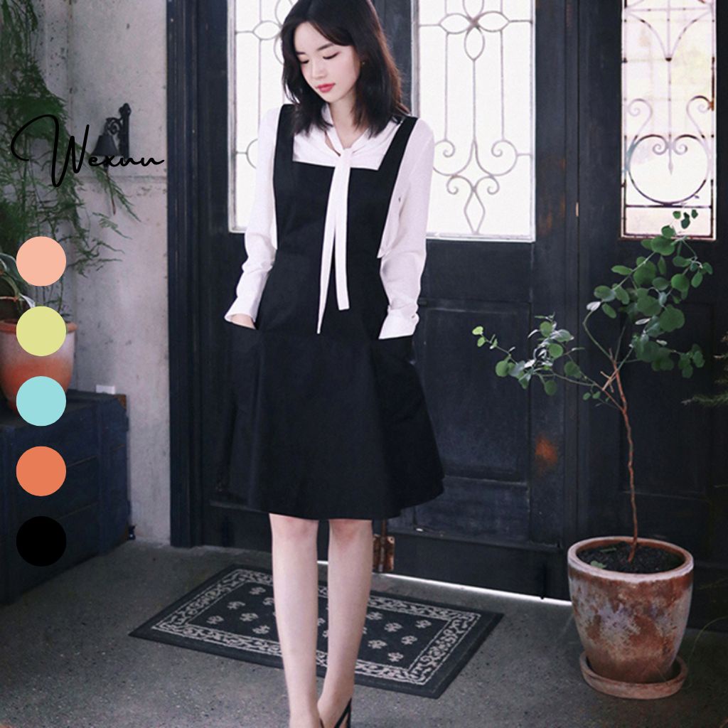 Váy yếm đen trơn thiết kế Wexuu Design dáng basic có túi phong cách hàn quốc (không kèm áo) - V12