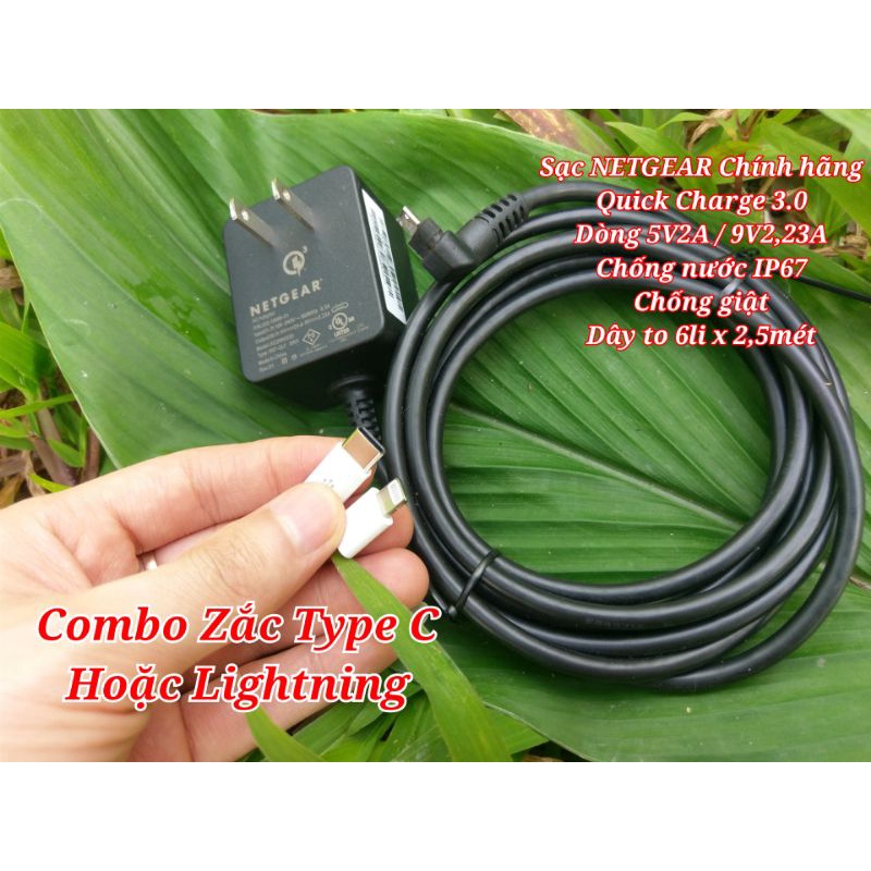 NETGEAR 5V-2A chân Samsung MicroUSB. Combo zắc chuyển TypeC,dùng tất cả các loại máy.