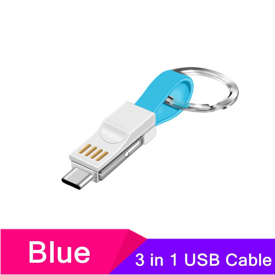 Cáp USB 3 trong 1 Sạc cáp sạc Cáp chiếu sáng 2A Mini Keychain cho iPhone type-c Android