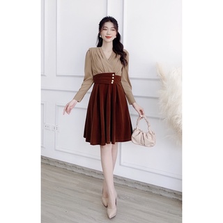 Đầm liền cao cấp mix nhung thanh lịch V3796