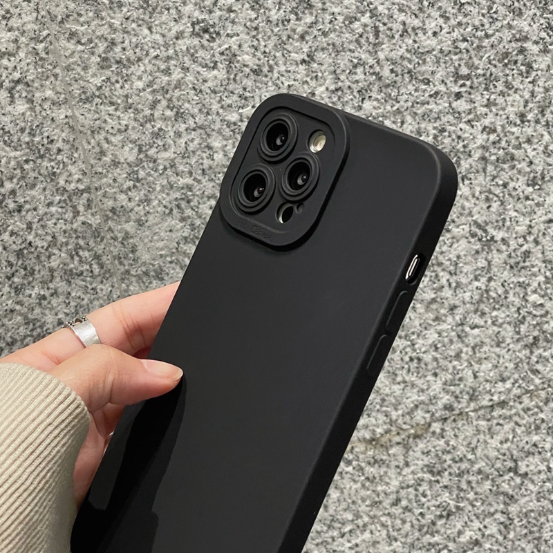 Ốp Điện Thoại Silicon Màu Đen Trơn Bảo Vệ Lens Cho iPhone 14 13 Pro Max iPhone 12 11 X XS Max XR iPhone 14 Max