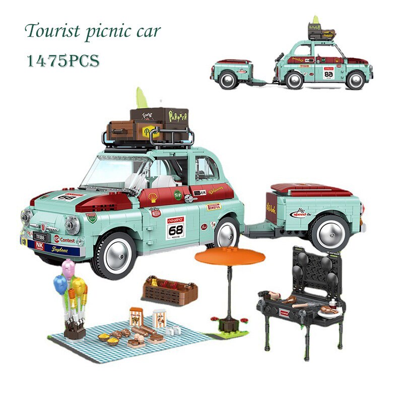 Đồ chơi giáo dục Lắp Ráp mô hình siêu xeTravel Picnic Car 19002 Fiat 500 11509