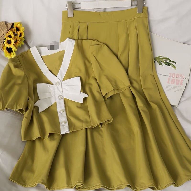 Áo Sơ Mi Thắt Nơ Kèm Chân Váy Dài Phong Cách 2021 | BigBuy360 - bigbuy360.vn