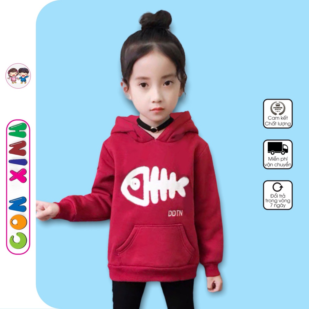 Áo khoác nỉ hoodie bé gái Con Xinh hình in xương cá,thời trang thu đông dành cho trẻ em từ 4 đến 10 tuổi
