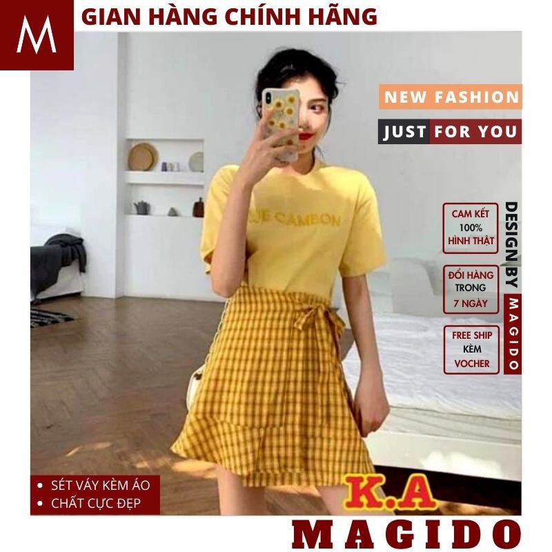 sét đầm nữ chân váy kèm áo cực xinh, phong cách hàn quốc vintage, đầm nữ cute MAGIDO-(QUÀ TẶNG +ẢNH THẬT)