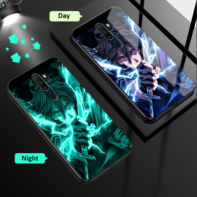 Ốp Oppo A15 Điện Thoại Kính Cường Lực Cho A5 2020 A9 2020 A16 A16s A15s A5s A3s A7 A12 A12e Realme C1 2 Pro Reno5 A53 2020 F9 Luminous Naruto Sasuke ONE PIECE Zorro Anime Cartoon Casing Glow in the Dark