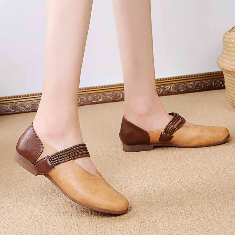 Mary Jane Giày Bệt, Giày Đế Bằng Cổ Điển Ngọt Ngào Theo Phong Cách Dân Tộc, Giày Búp Bê Mũi Tròn