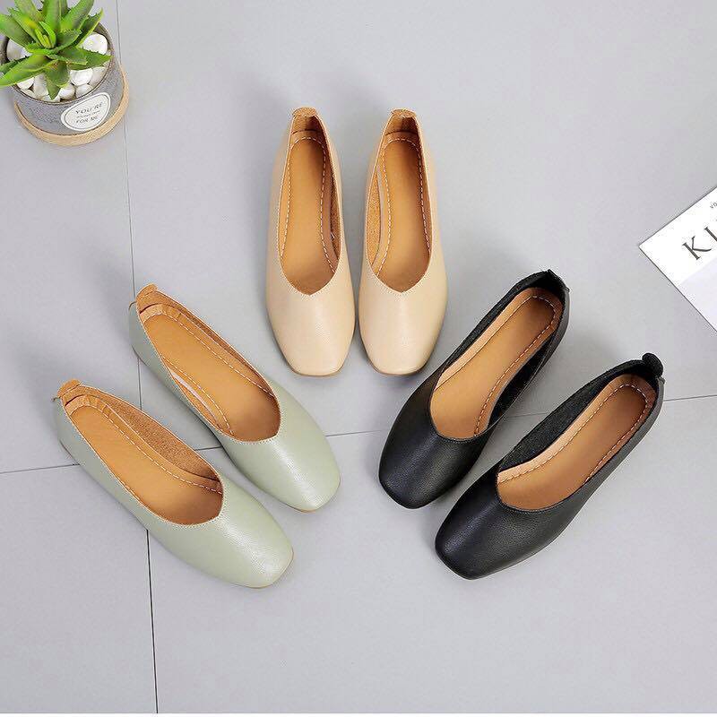 Giày Búp Bê Nữ Đẹp Đế 3 Phân Mũi Vuông  Đi Cực Êm Chân Nhiều Màu Sắc : Đen, Be, Ghi Size 35-40 SHOP HAMI G05