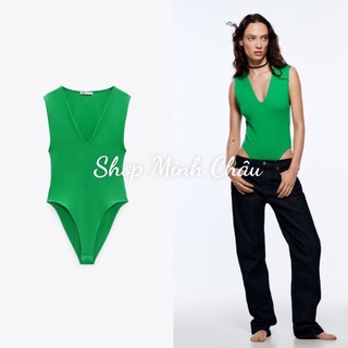 (Sẵn) Body suit xanh lá cổ V Zarrraa canh sale