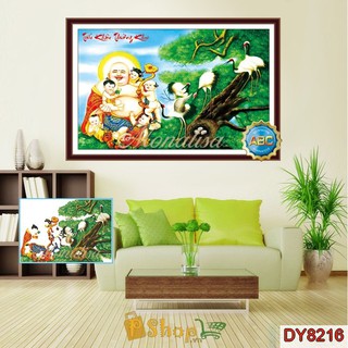 Tranh đính đá Tiếu khẩu thường khai Phật Di Lặc và tiểu đồng tử - DY8216 (60x90 cm)