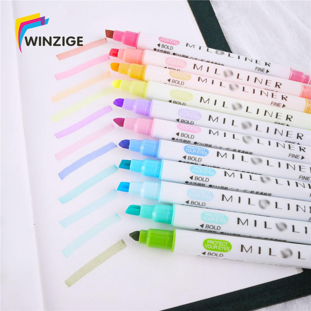 Bút dạ quang 12 bút highlight Winzige màu sắc xinh xắn hỗ trợ ghi chú