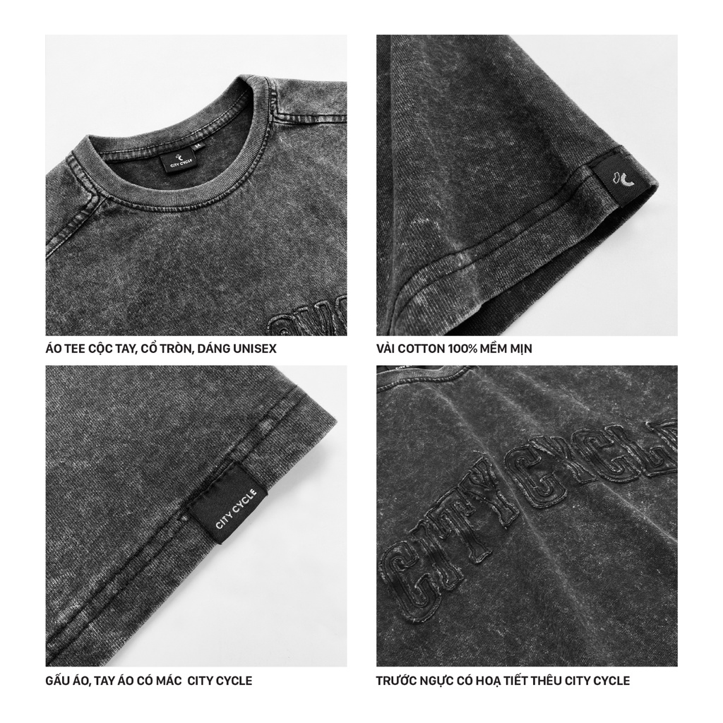 Áo thun local brand Acid thêu Logo City Cycle phông wash oversize nam nữ form rộng