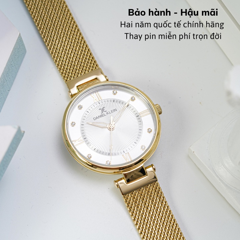 Đồng hồ nữ Daniel Klein Watch DK.1.12560 mặt nhỏ đính đá, kính cứng chống xước, chống nước, dây thép đeo tay cao cấp