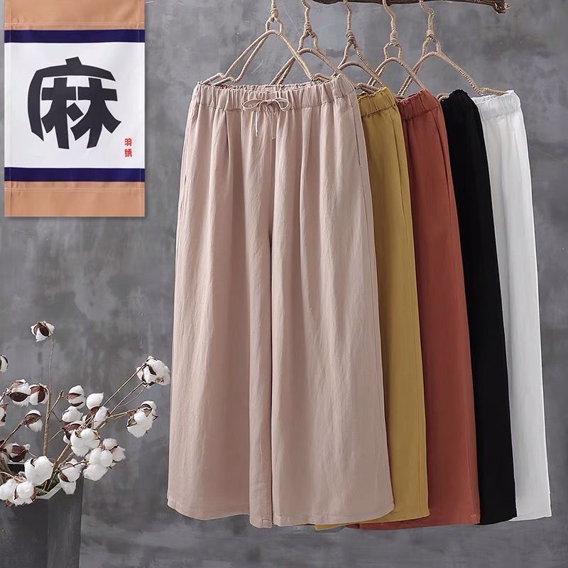 Quần Vải Lanh 100% Cotton Ống Rộng Dài Đến Mắt Cá Chân Phong Cách Retro Nghệ Thuật Mùa Hè Hàng Mới 2022